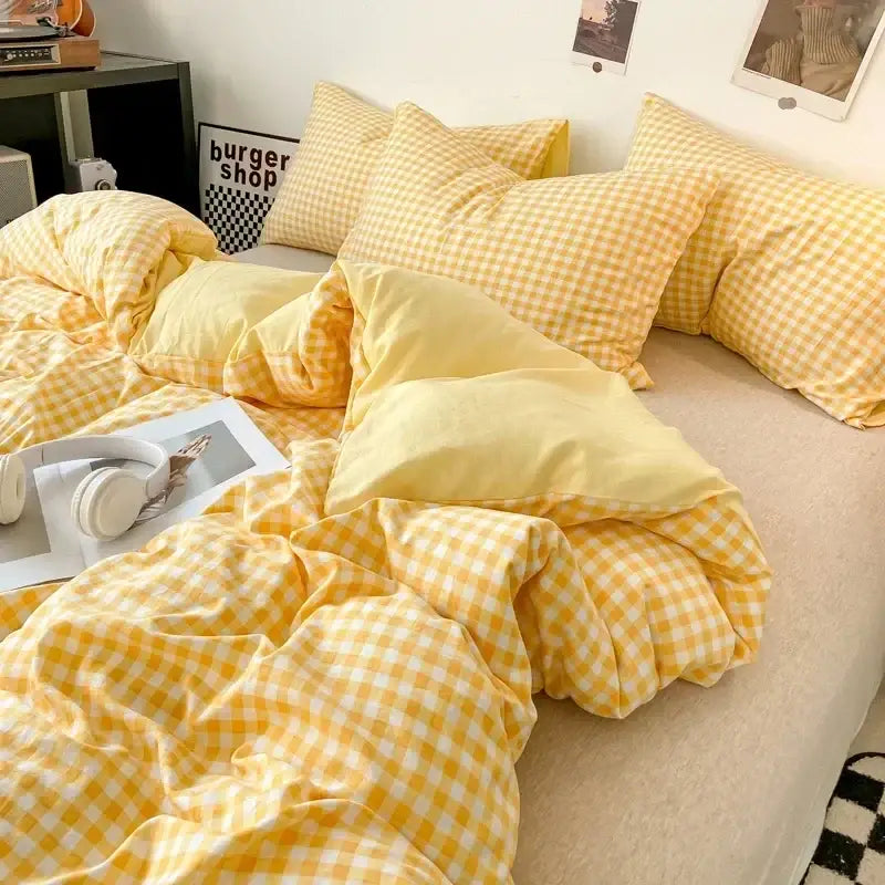 Japanese beige & white quilted duvet cover set bedroom bedding