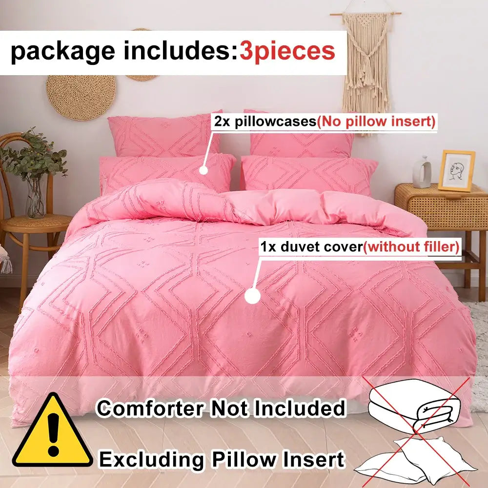 Beige geometric quilted duvet cover set bedroom frayed texture