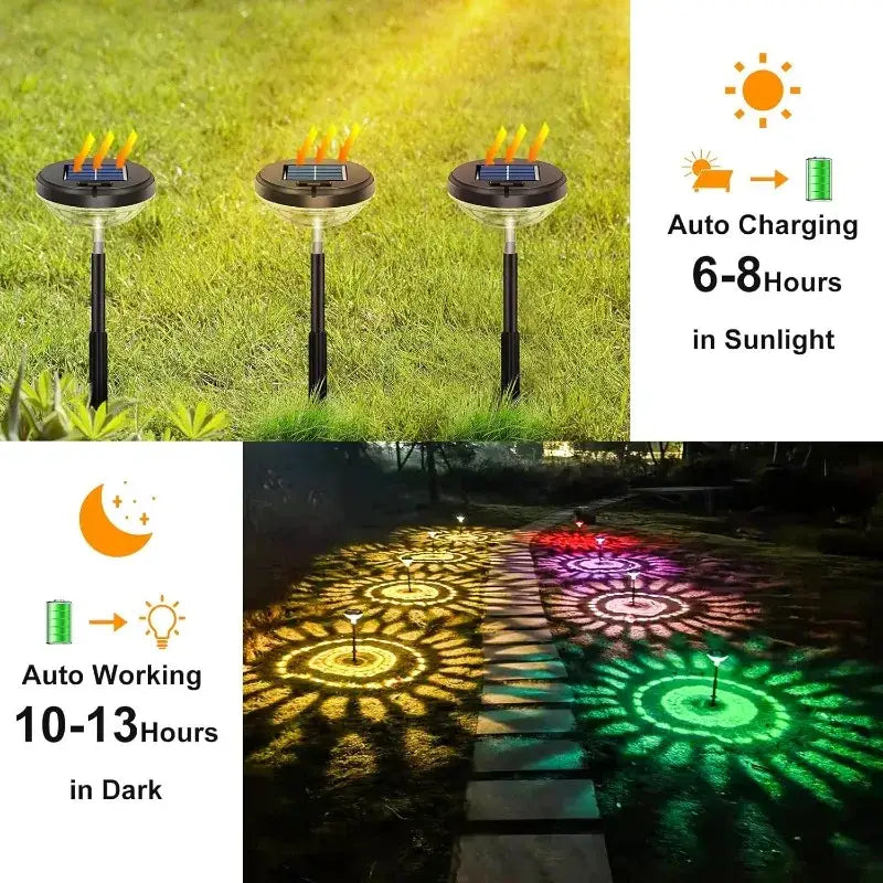 Flower pattern color changing & warm white solar pathway lights garden
