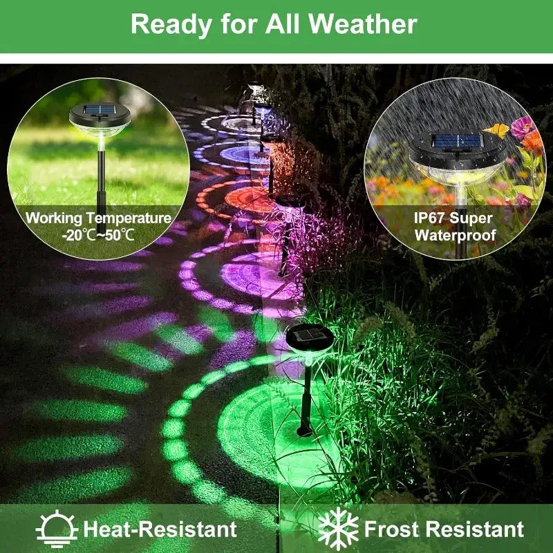 Flower pattern color changing & warm white solar pathway lights garden