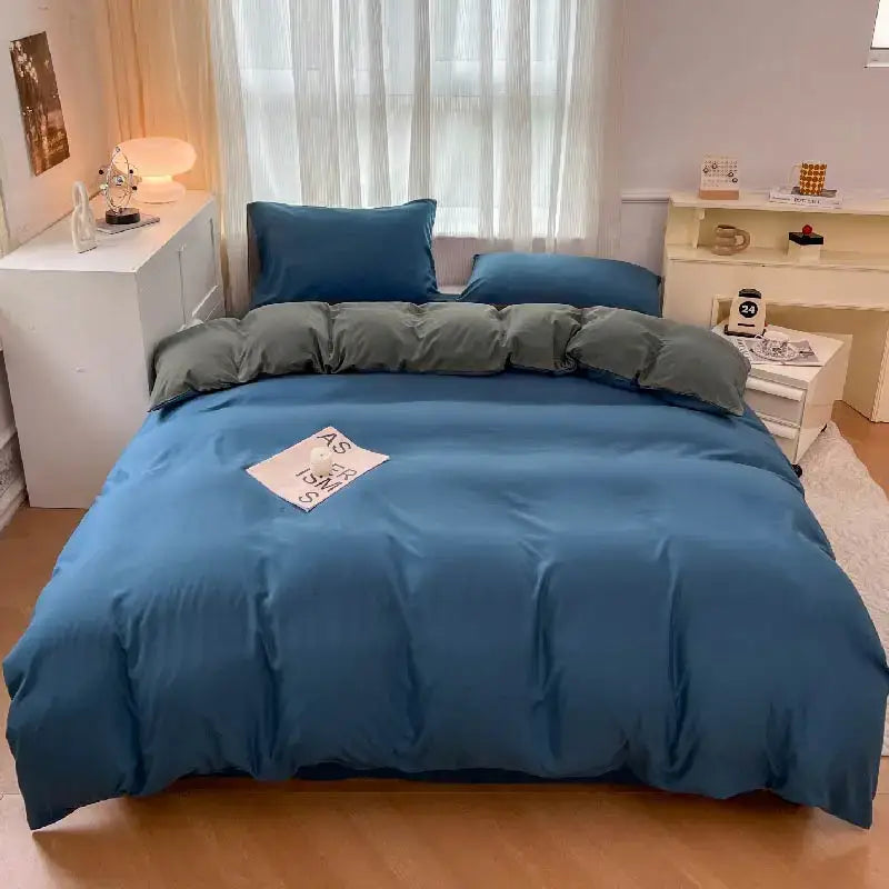 Navy and gray solid color brush fabric duvet cover set bedroom