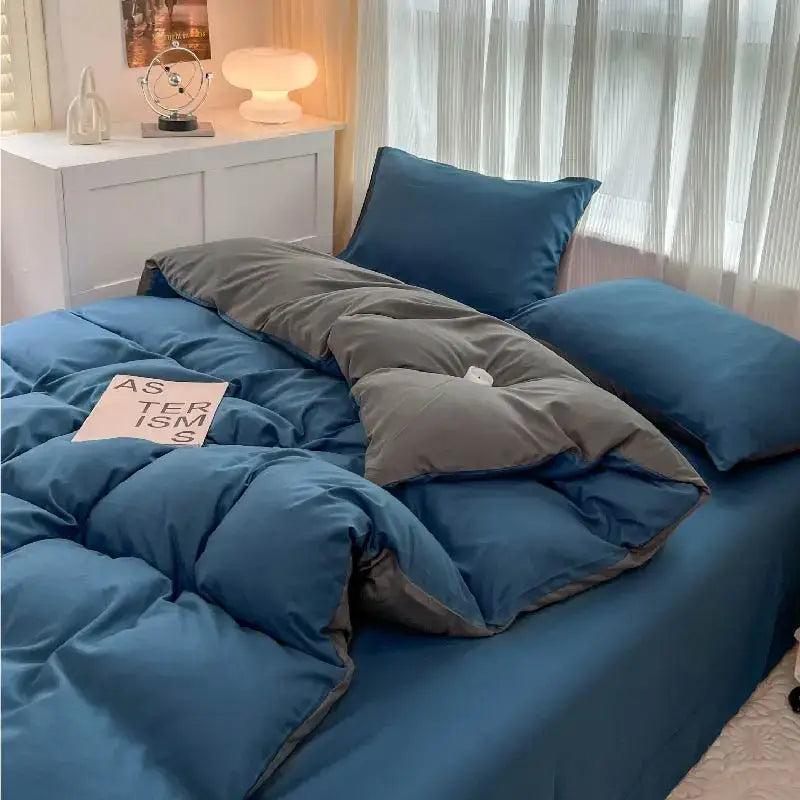 Navy and gray solid color brush fabric duvet cover set bedroom