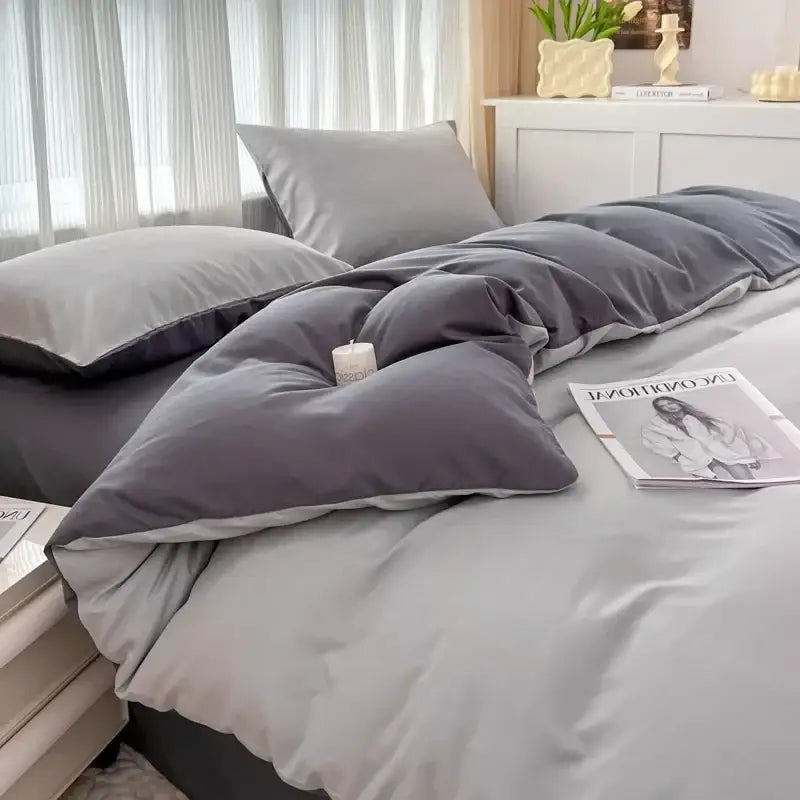 Navy and gray solid color brush fabric duvet cover set bedroom
