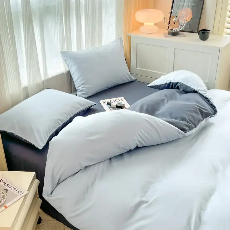 Navy and gray solid color brush fabric duvet cover set bedroom