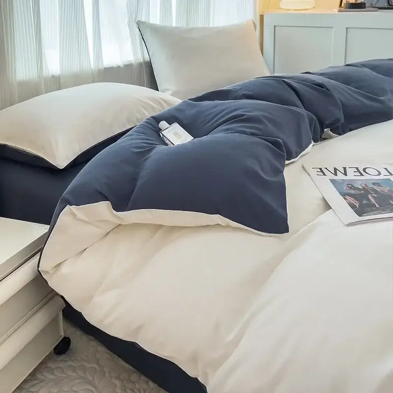 Navy and gray solid color brush fabric duvet cover set bedroom