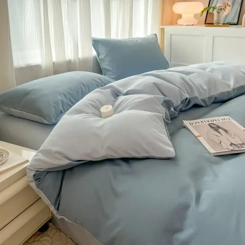 Navy and gray solid color brush fabric duvet cover set bedroom
