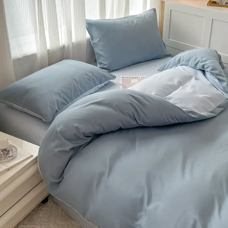 Navy and gray solid color brush fabric duvet cover set bedroom
