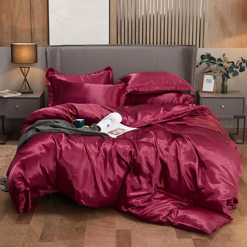 Bronze satin solid color duvet cover – luxury bedroom bedding set