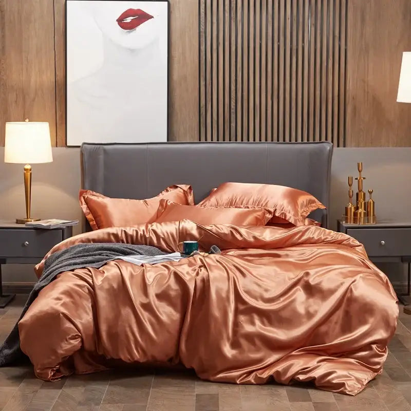 Luxury silver & gold satin bedding set – bedroom duvet cover