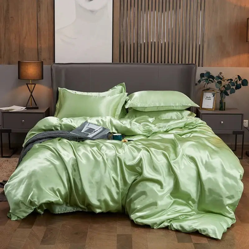 Luxury silver & gold satin bedding set – bedroom duvet cover