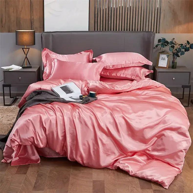 Luxury silver & gold satin bedding set – bedroom duvet cover