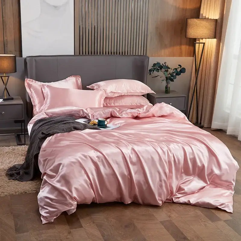Luxury black solid color satin 3pc duvet cover bedroom bedding set