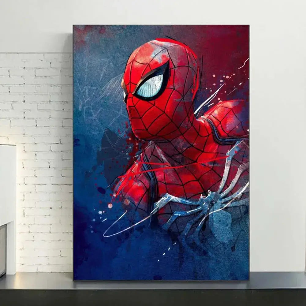 Spiderman watercolor canvas set red & blue bedroom wall art