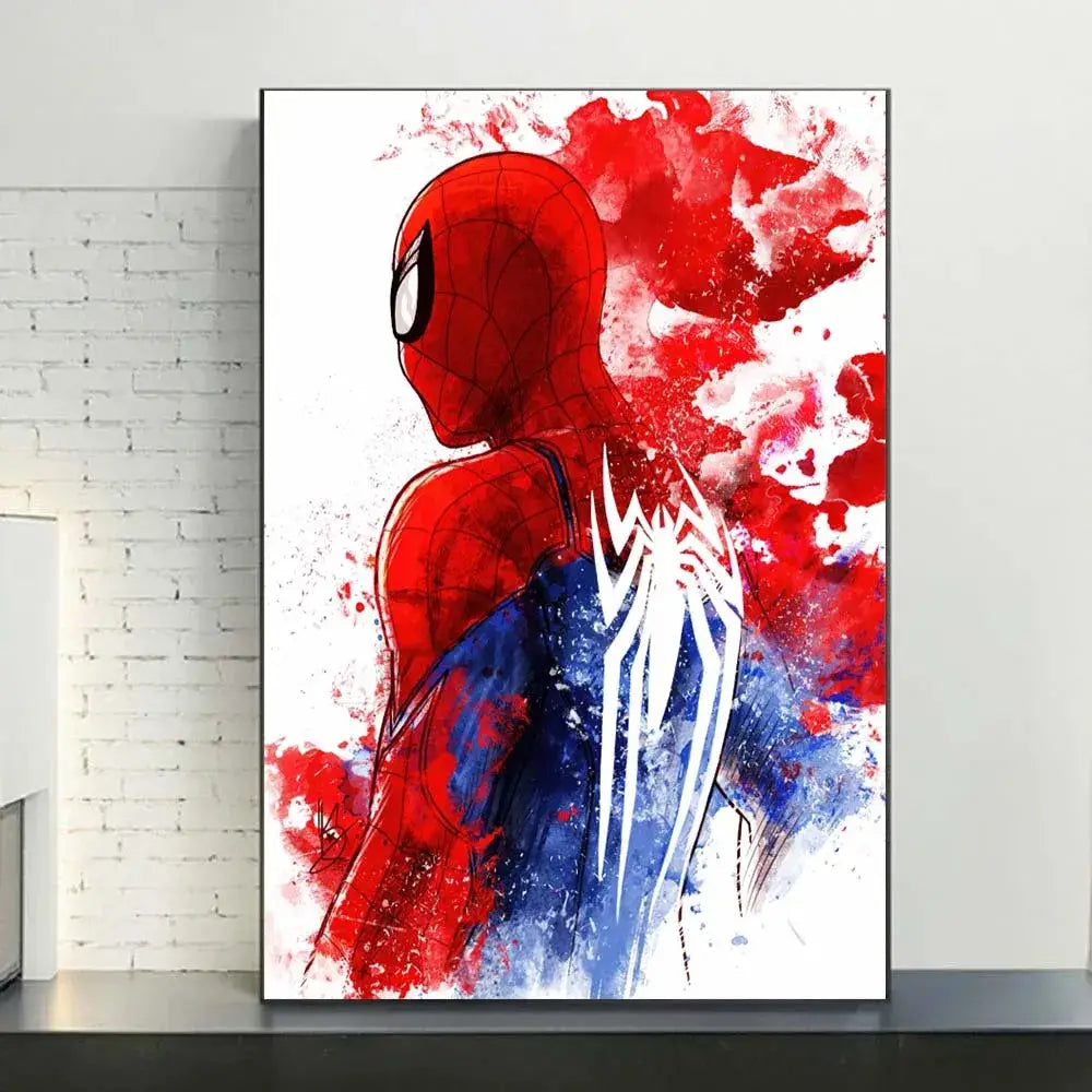Spiderman watercolor canvas set red & blue bedroom wall art