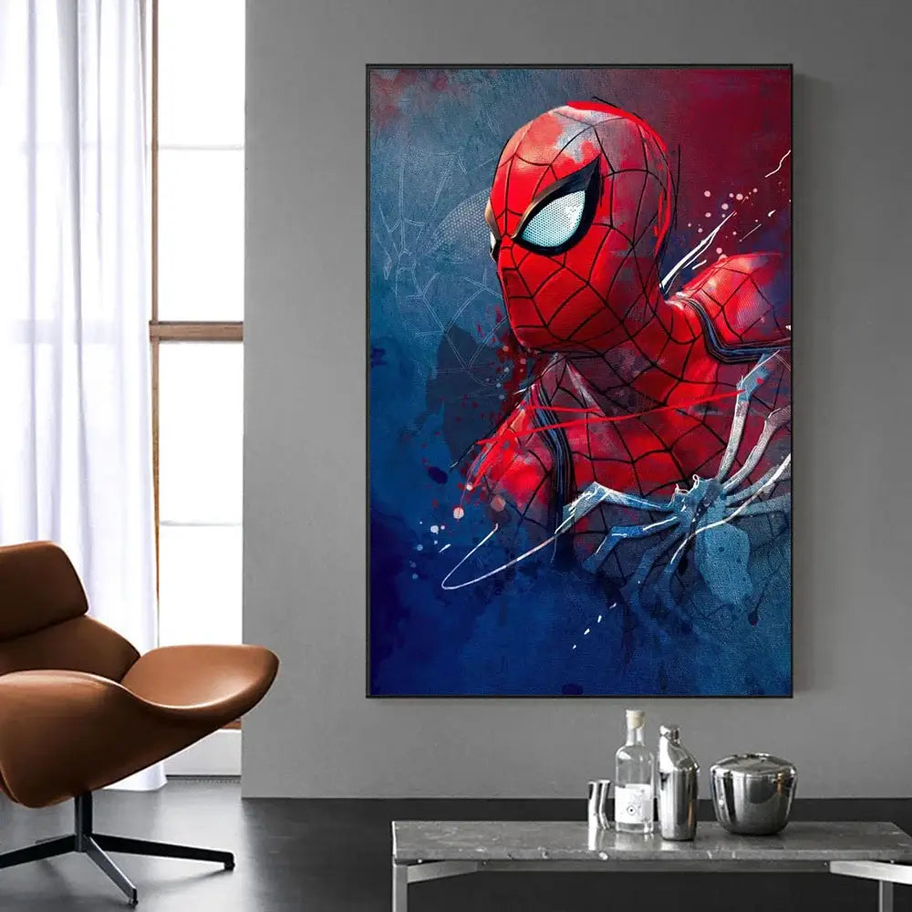 Spiderman watercolor canvas set red & blue bedroom wall art
