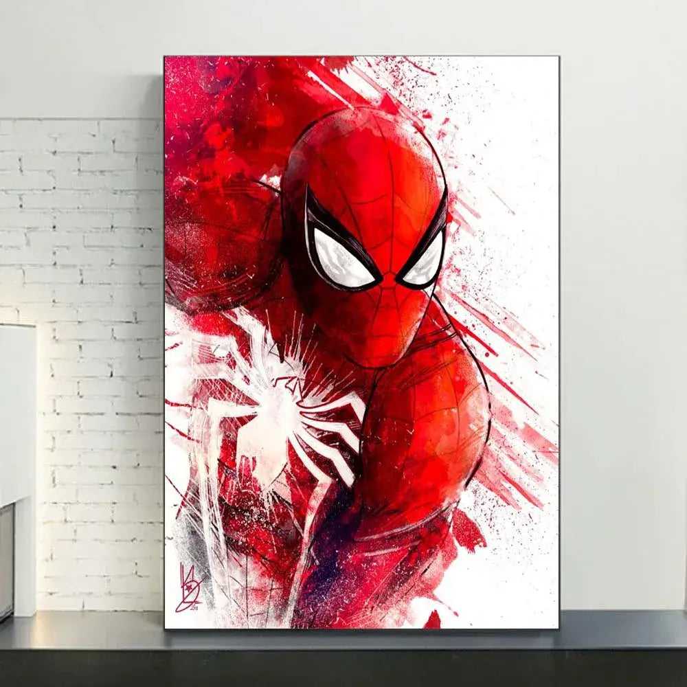Spiderman watercolor canvas set red & blue bedroom wall art