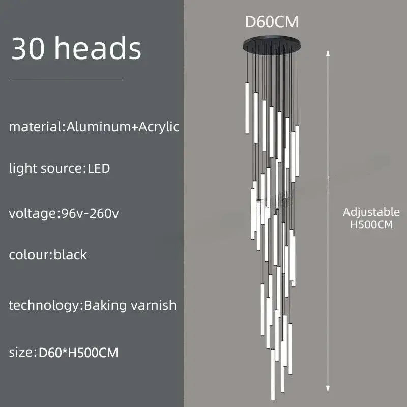 Modern black 18 rod led ceiling chandelier for living room