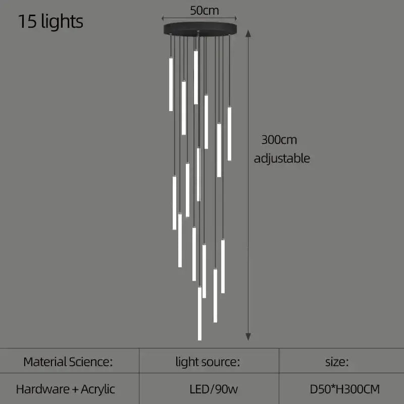 Modern black 18 rod led ceiling chandelier for living room