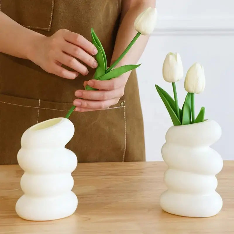 Modern sculptural spiral white vase living room ceramic decor