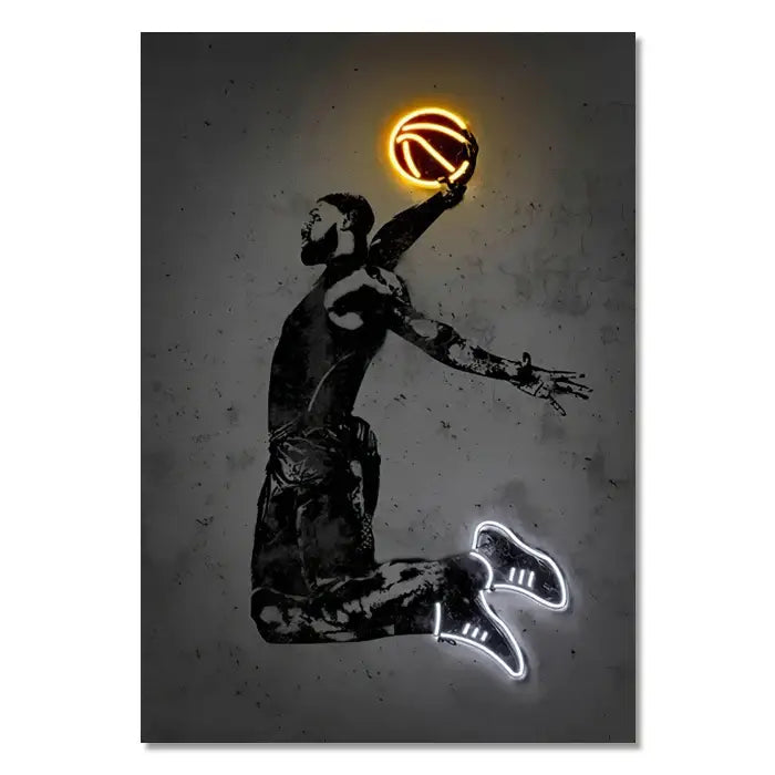Modern neon basketball wall art bedroom sports stars decor