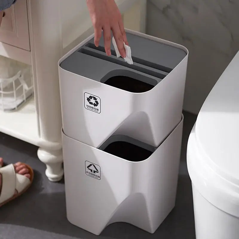 Decorbites stackable trash white & gray kitchen recycling bin