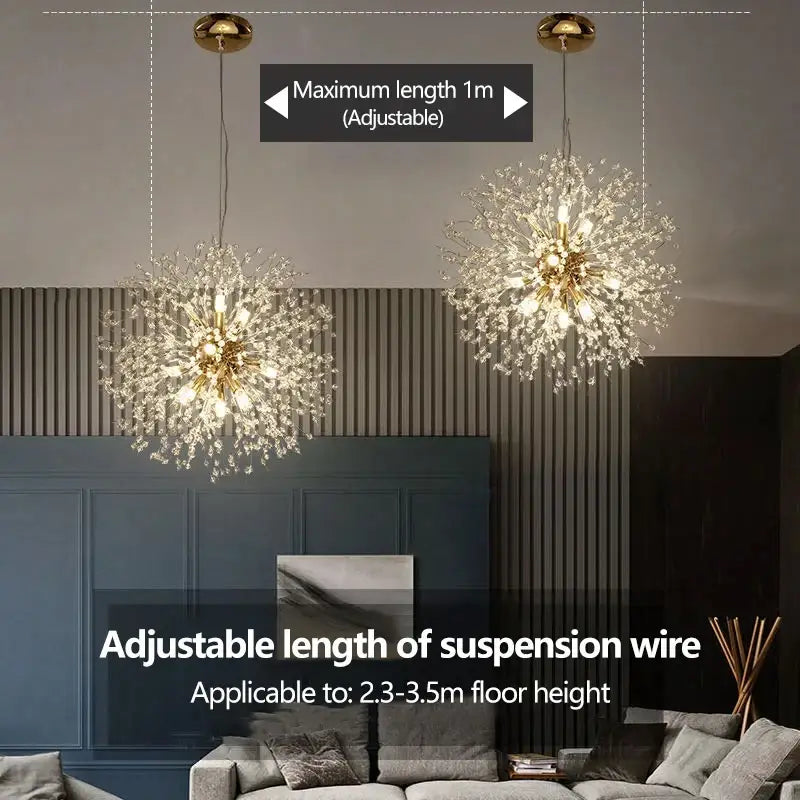 Modern golden dandelion crystal pendant light for dining room
