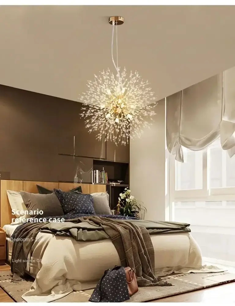 Modern golden dandelion crystal pendant light for dining room