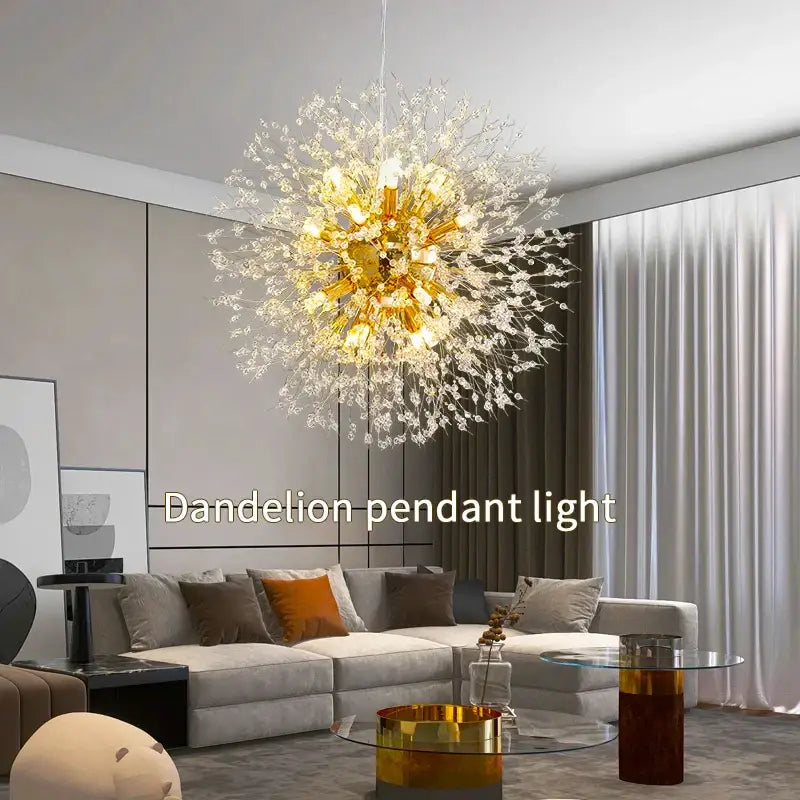 Modern golden dandelion crystal pendant light for dining room