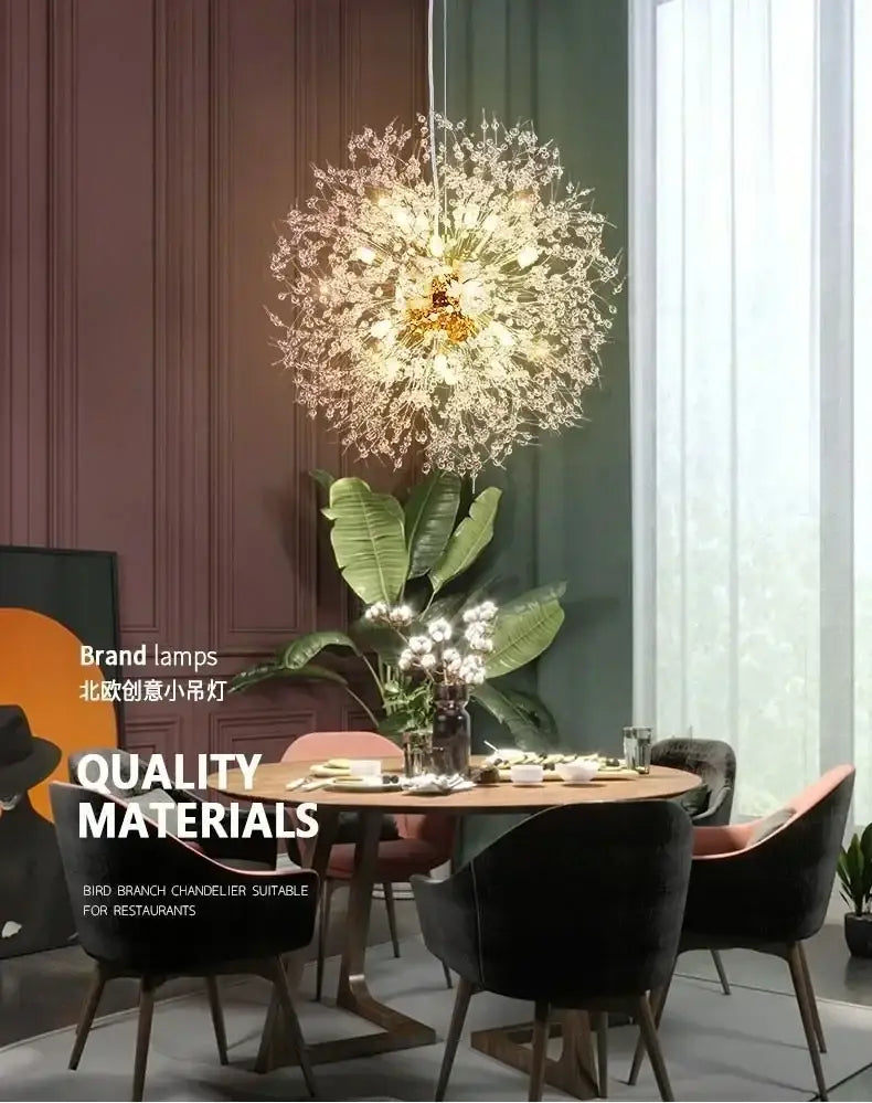 Modern golden dandelion crystal pendant light for dining room