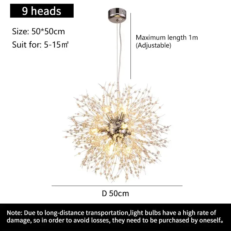 Modern golden dandelion crystal pendant light for dining room