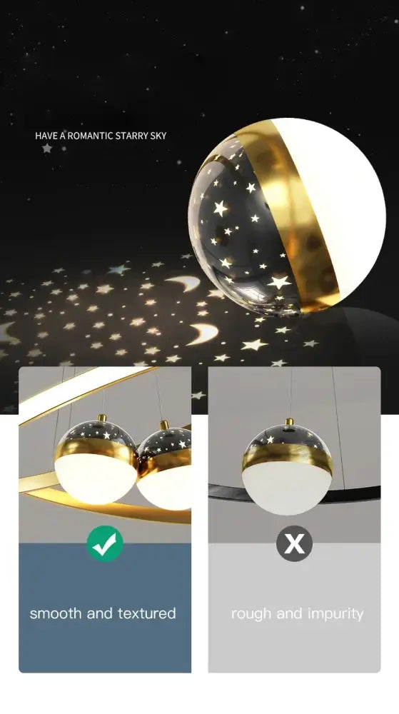 Modern black & gold starry sky led chandelier living room ring light