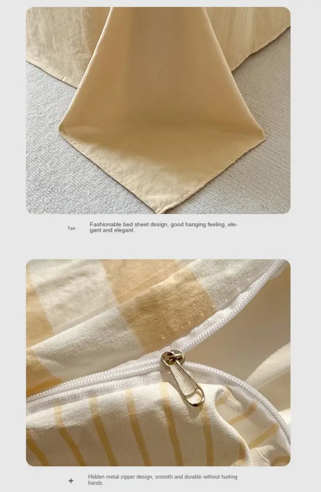Striped cream & beige quilted quilt set with bed sheet bedroom