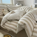 Striped cream & beige quilted quilt set with bed sheet bedroom