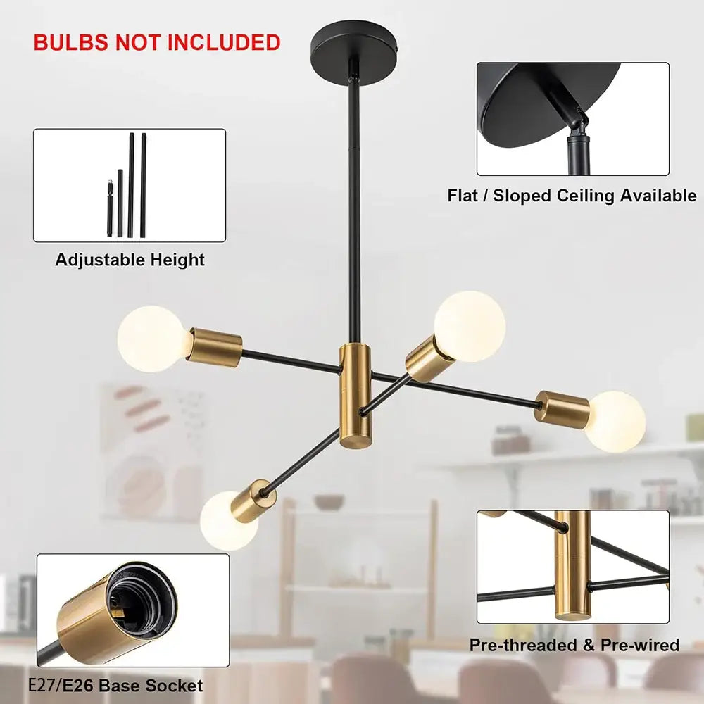 Modern black & brass stylish hanging chandelier dining room light