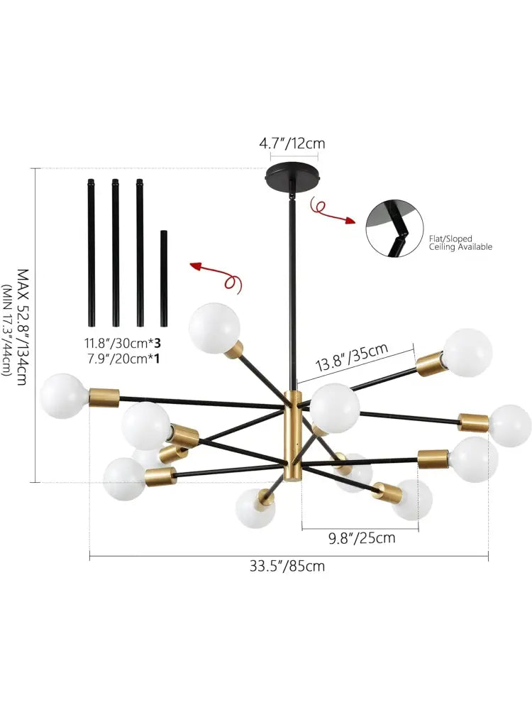 Modern black & brass stylish hanging chandelier dining room light