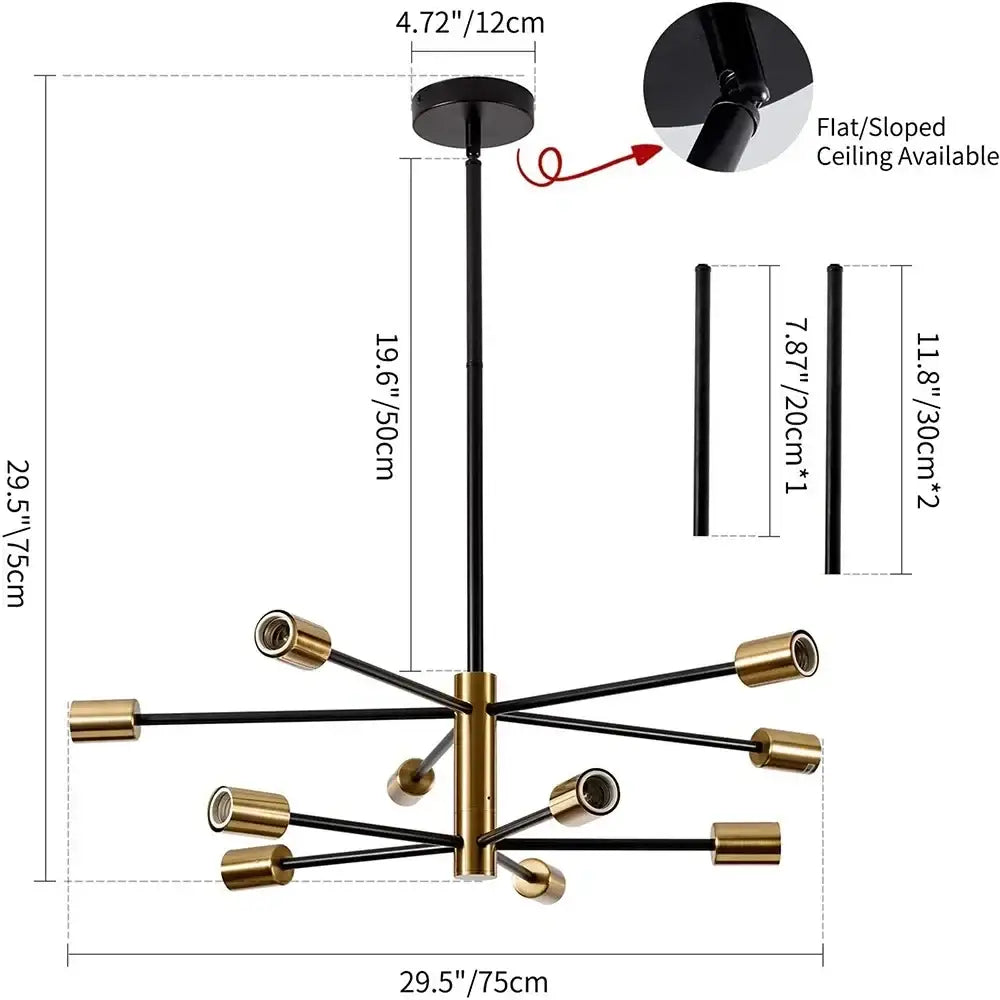 Modern black & brass stylish hanging chandelier dining room light