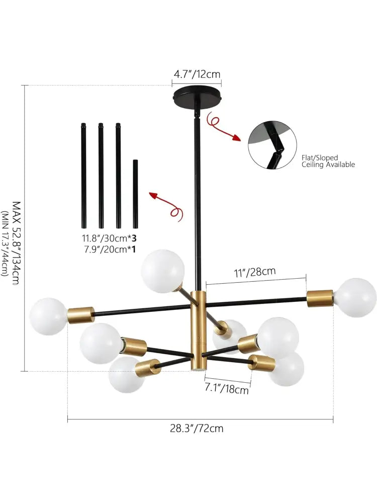 Modern black & brass stylish hanging chandelier dining room light