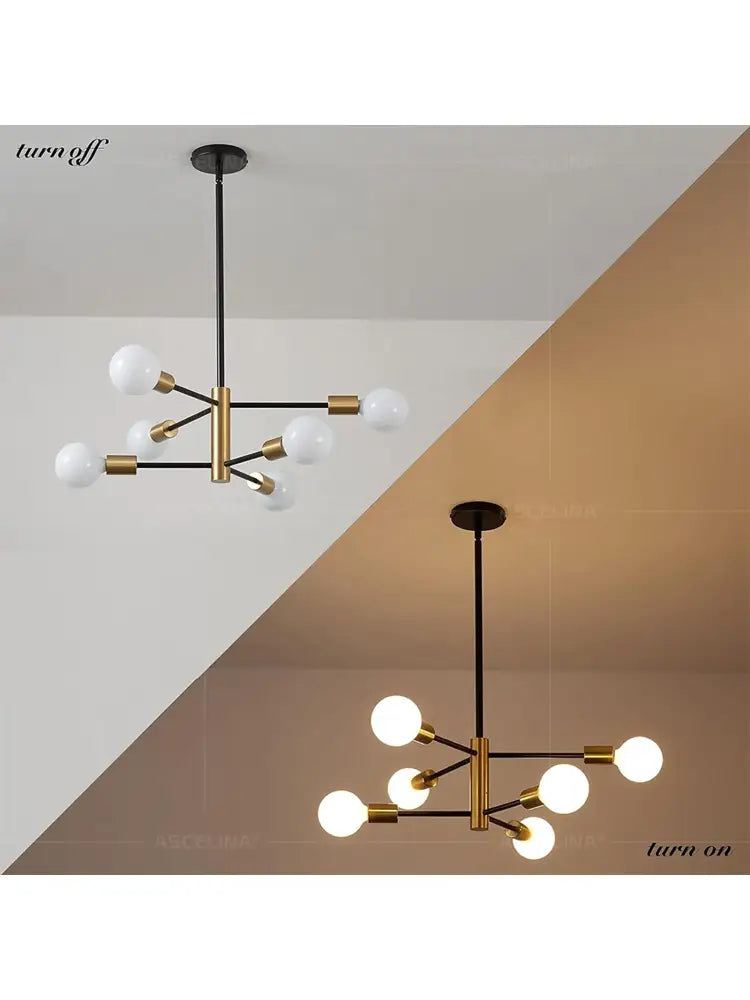 Modern black & brass stylish hanging chandelier dining room light