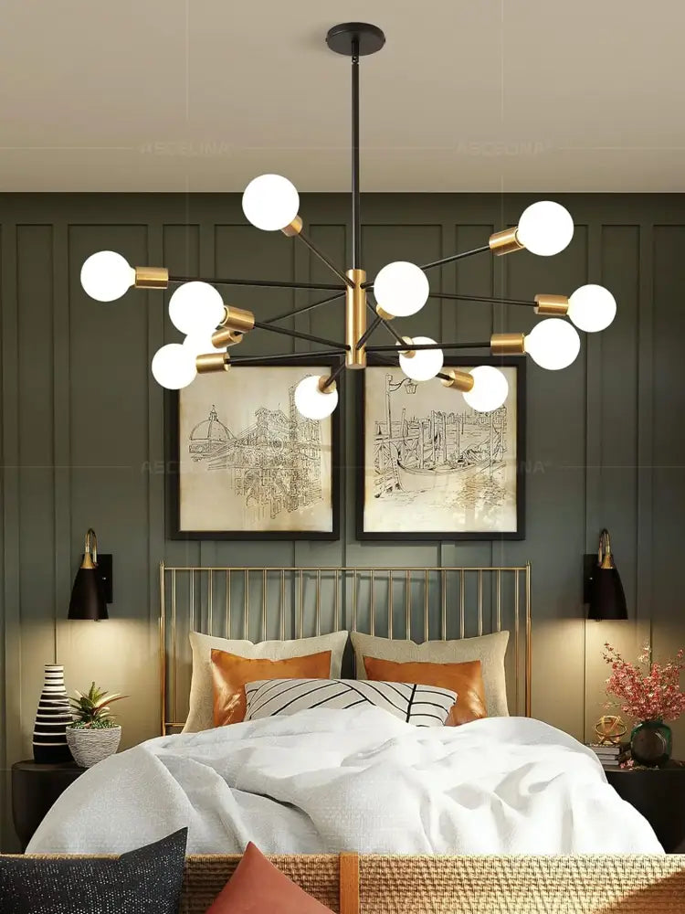 Modern black & brass stylish hanging chandelier dining room light