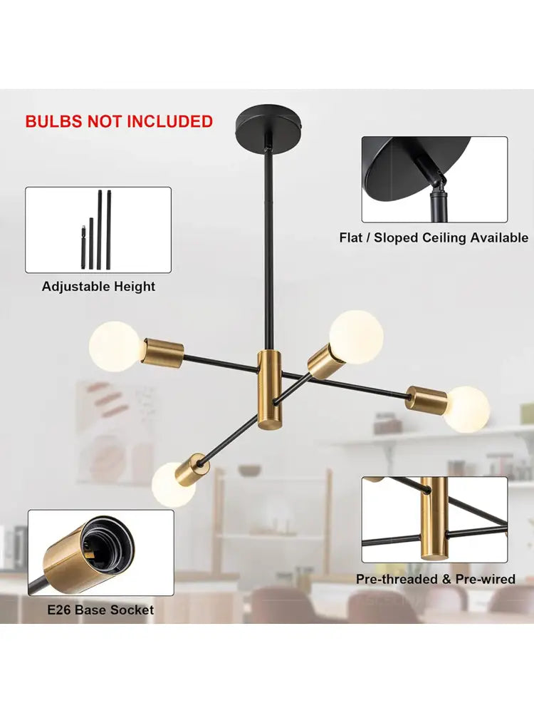 Modern black & brass stylish hanging chandelier dining room light