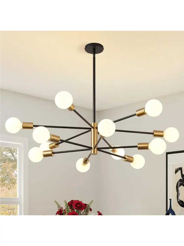 Modern black & brass stylish hanging chandelier dining room light