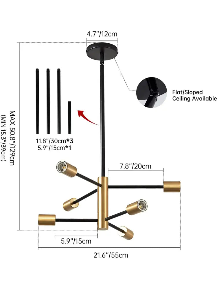Modern black & brass stylish hanging chandelier dining room light