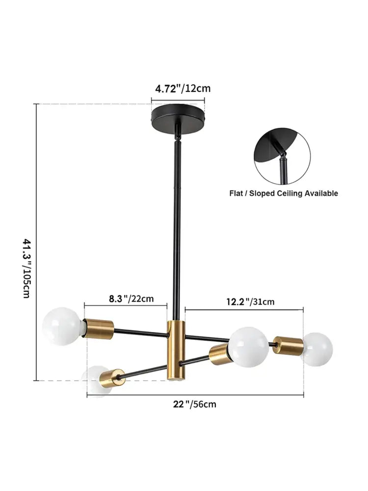 Modern black & brass stylish hanging chandelier dining room light