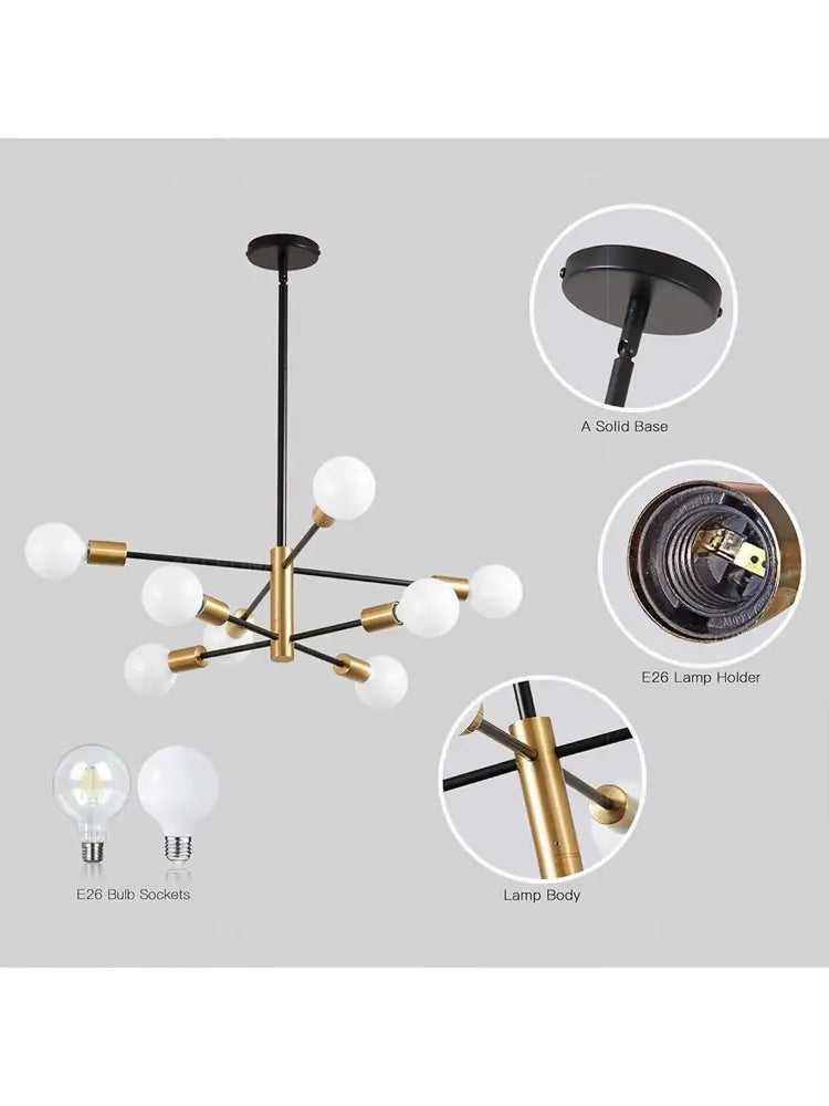 Modern black & brass stylish hanging chandelier dining room light