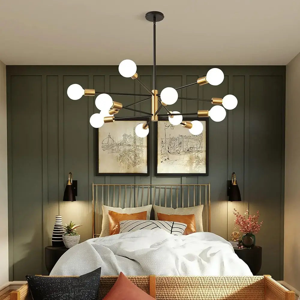 Modern black & brass stylish hanging chandelier dining room light