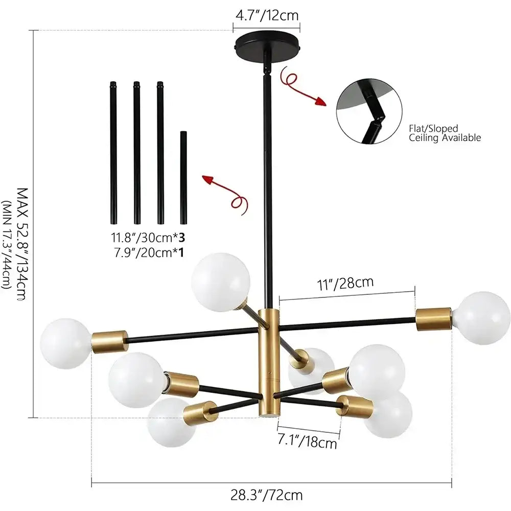 Modern black & brass stylish hanging chandelier dining room light