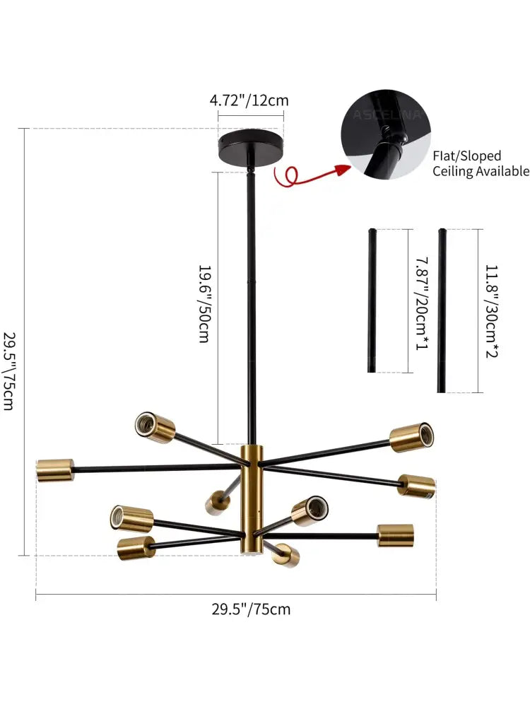 Modern black & brass stylish hanging chandelier dining room light