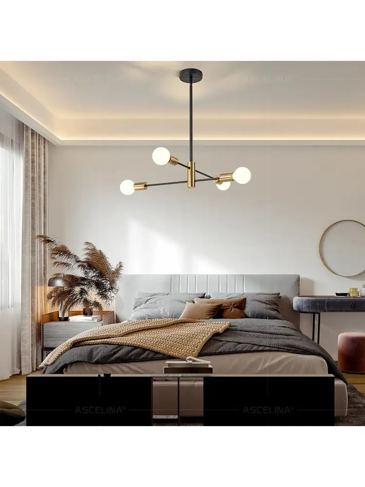 Modern black & brass stylish hanging chandelier dining room light