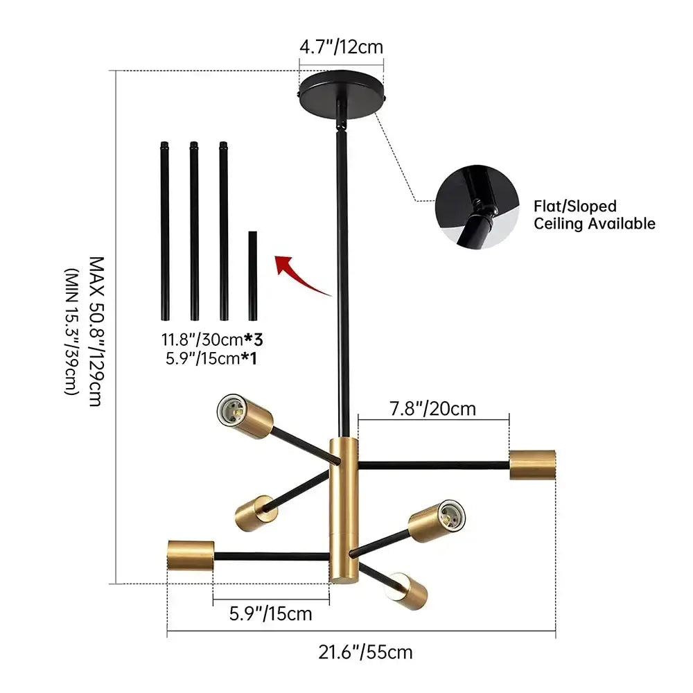 Modern black & brass stylish hanging chandelier dining room light