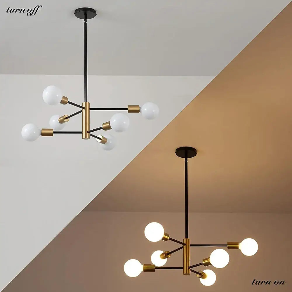 Modern black & brass stylish hanging chandelier dining room light